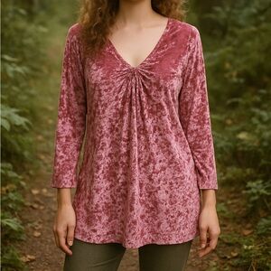 Y2K Faded Glory Pink Crushed Velvet Tunic L | Fairycore Lagenlook 90s Velvet Top